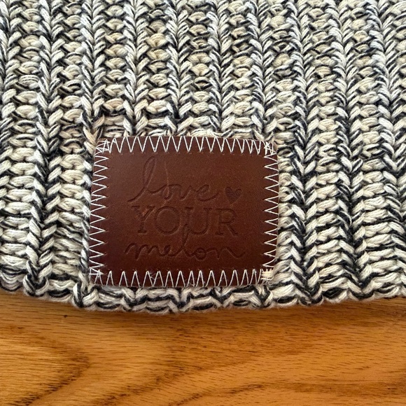 Love Your Melon Salt and Pepper (Black and White) Leather Patch Beanie - Picture 2 of 6